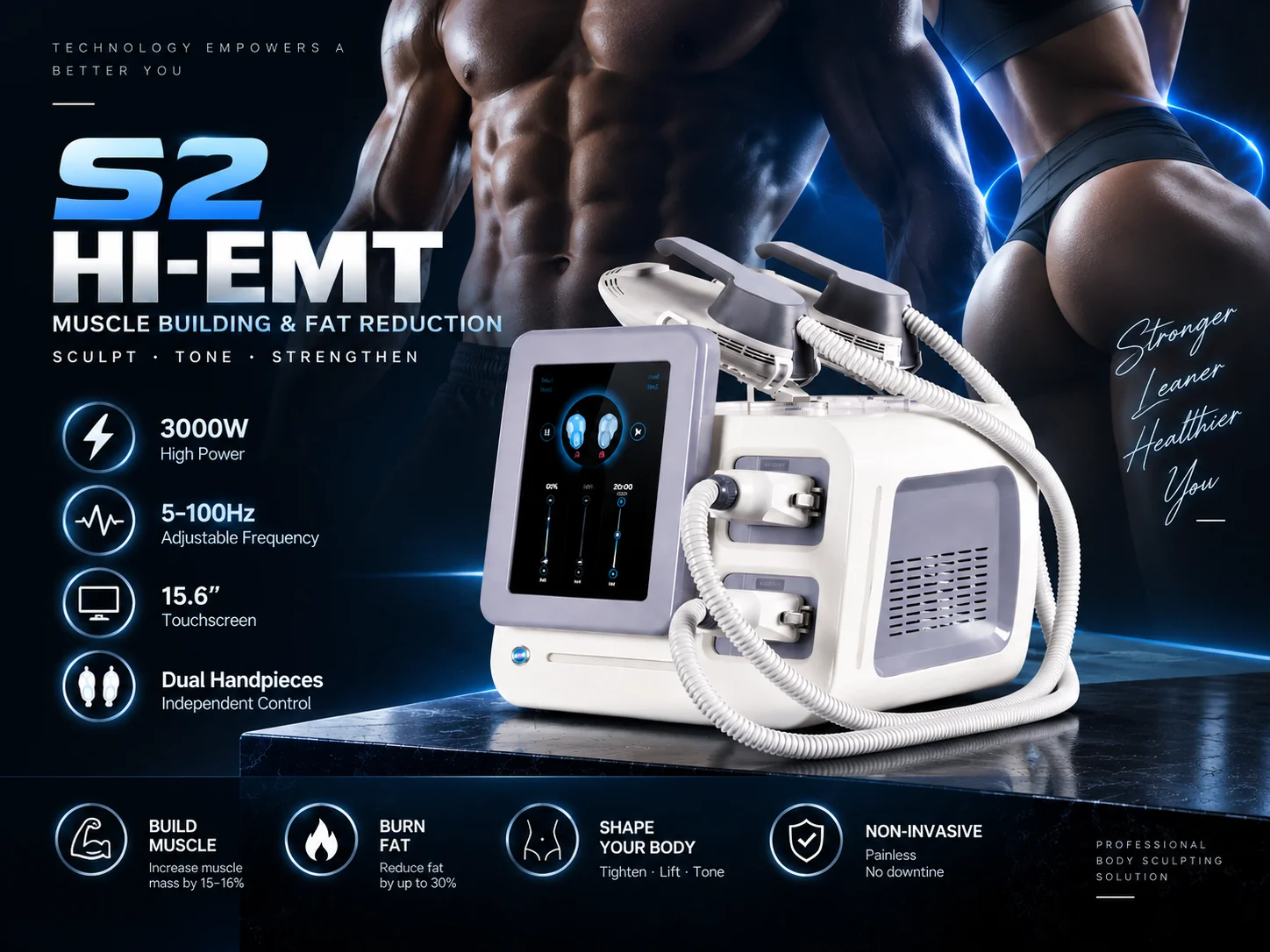 S2 Dual-Head Desktop Magnetic Slimming Device (S2 Desktop HI-EMT Muscle Building & Fat Burning Instrument)