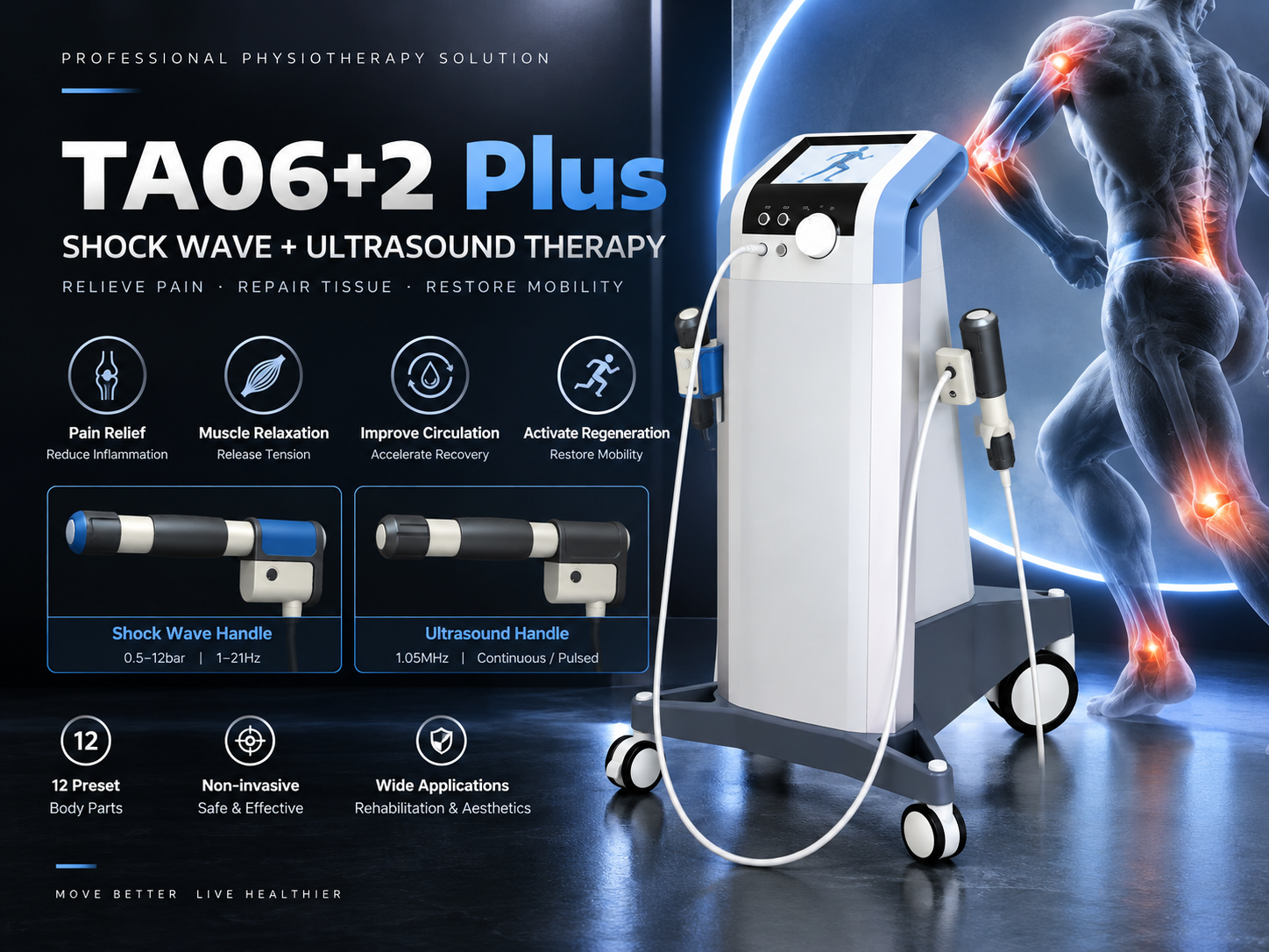 TA06+2 Plus (T703R) 氣動彈道式衝擊波+超聲波按摩儀 (TA06+2 Plus Pneumatic Ballistic Shockwave + Ultrasound Massage Instrument)